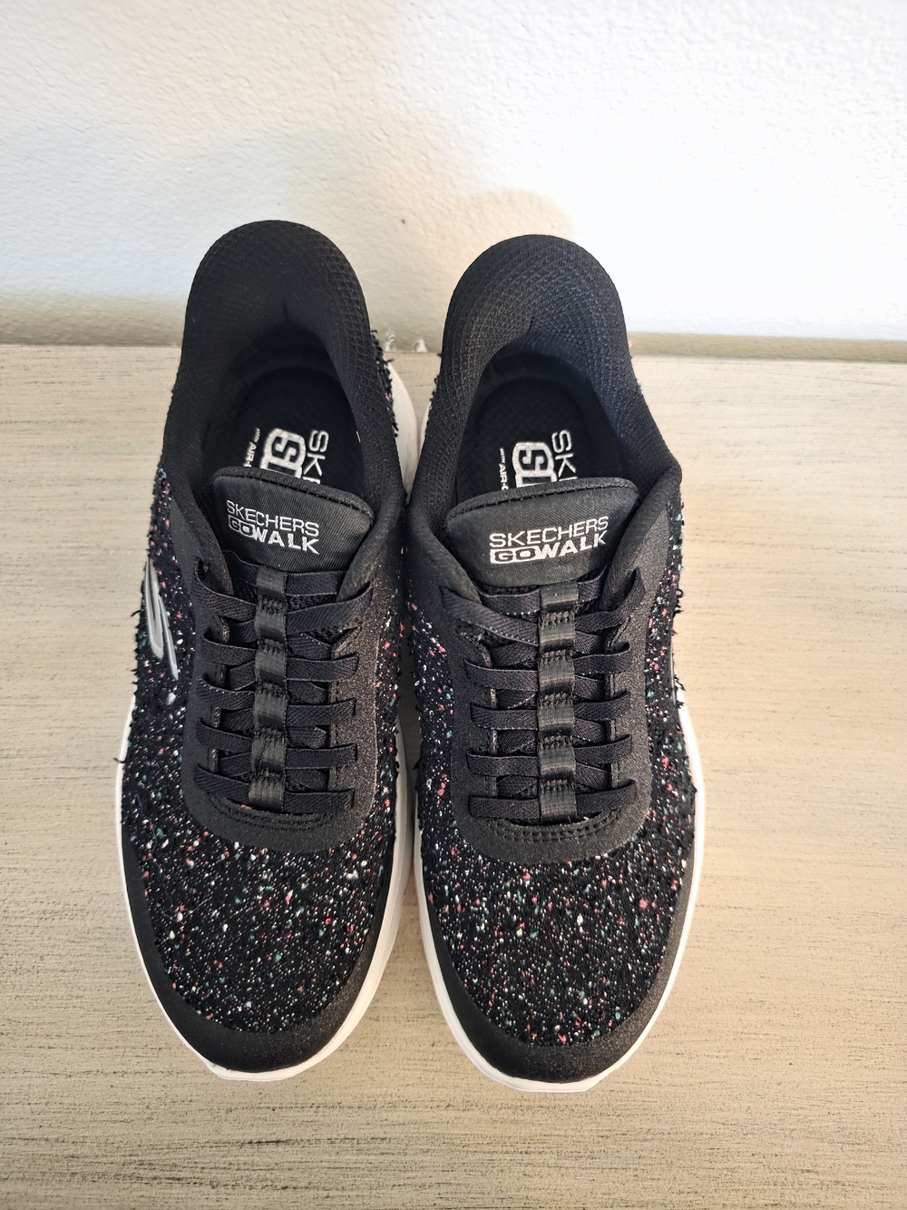 Skechers GOwalk Black Knit Slip On Sneakers with Pink & Teal Speckle Size 6 - Picture 7 of 7